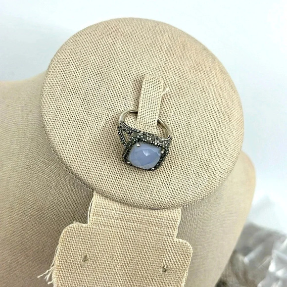 💎 Rare QVC Sterling Silver Gray Chalcedony & Marcasite Ring - Size 7 - Picture 6 of 17